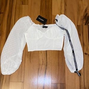 White puffy sleeve bustier blouse
